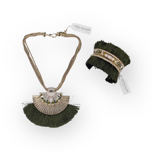 new Jenny Packham ❀ Chic Fringed Crystal Gemstones Cuff ❀ Gold + Olive Green ❀ - Picture 15 of 17